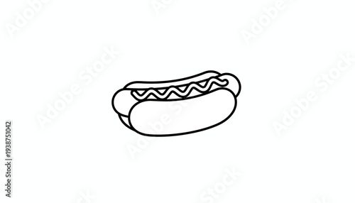 Simple Line Art Hot Dog with Mustard