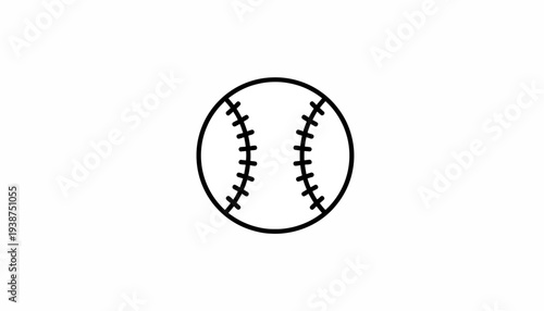 Simple Line Art Icon of a Baseball, Isolated on White Background