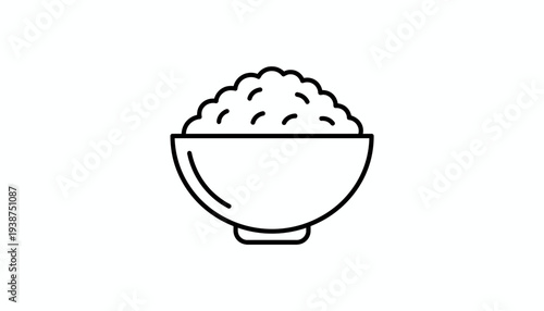 Simple Line Art Icon of a Bowl Full of Rice, Healthy Food Concept