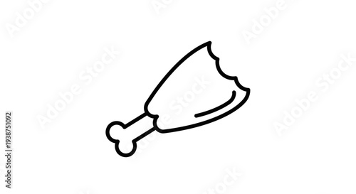 Simple Line Art Icon of a Bitten Chicken Leg