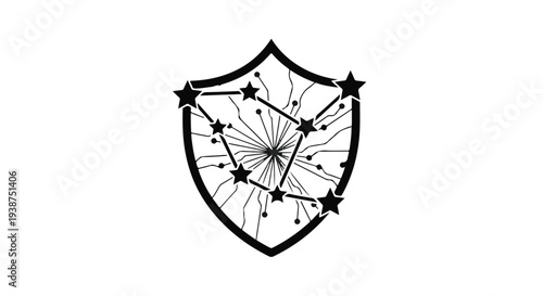 Shield with starburst and lines illustration security concept