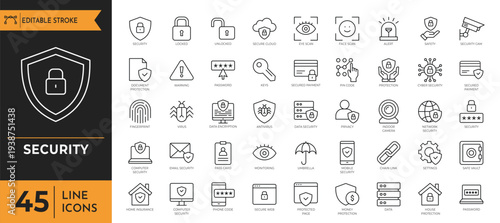 Security icons representing protection and safety through various symbolic illustrations.
