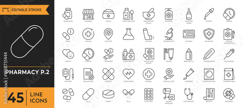 Pharmacy icons showcase various medical and health-related symbols.