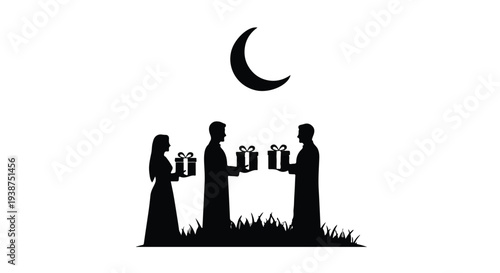 Ramadan lanterns people silhouette moon night