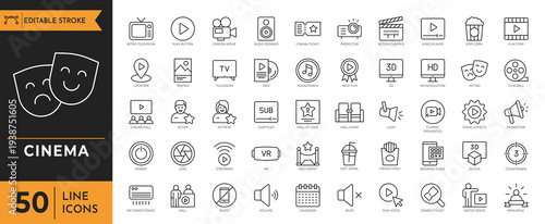 A cinematic illustration of various icons and symbols related to film and media.