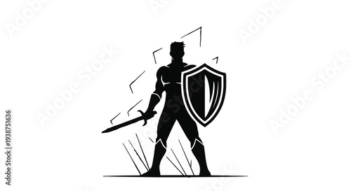 Black silhouette of a knight with sword and shield