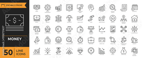 A collection of various business and finance icons on a white background