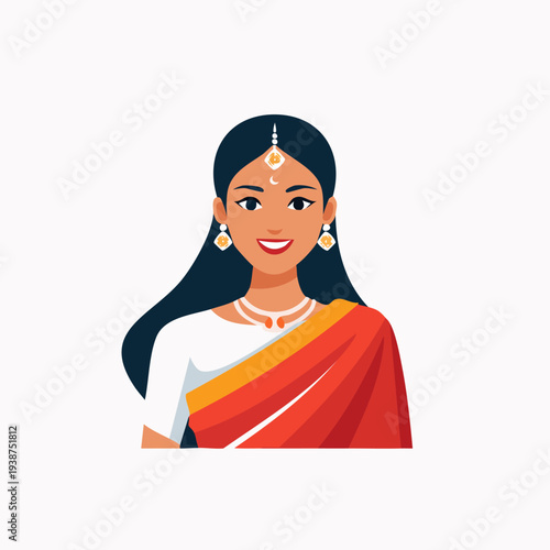 Indian Woman Wearing Traditional Saree and Jewelry.