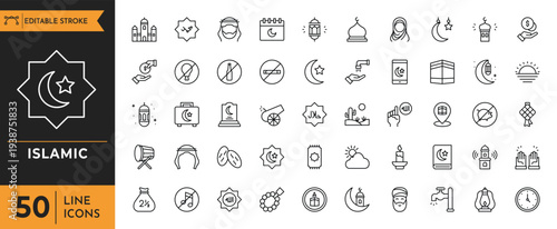 Islamic line icons set for design and development purposes online