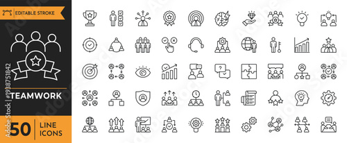 Business icons illustrate teamwork and collaboration in a professional setting with people.