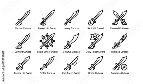 Variety of cutlasses and swords with unique designs