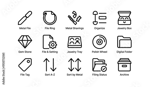 Icon set: tools for jewelry making and organization