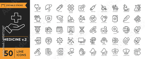 Medical icons illustrate various healthcare symbols and signs on a white background