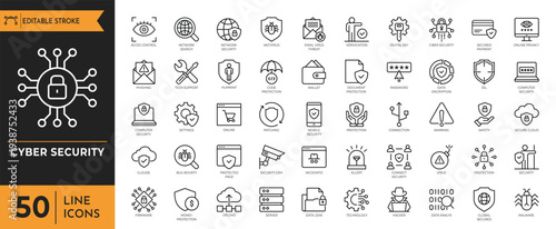 The graphic design showcases various technology and cybersecurity icons on a white background.