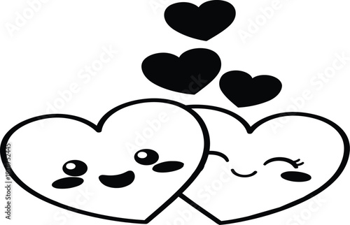 Two smiling hearts with smaller hearts above them