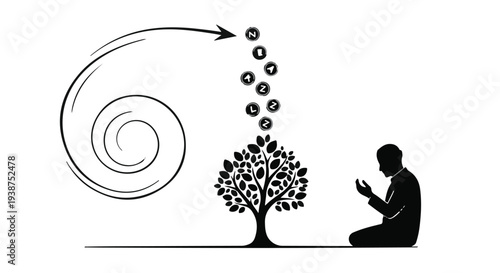 man sitting under tree with money growing from it