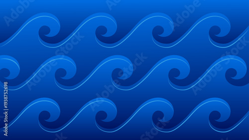 Abstract blue background featuring a seamless wavy line pattern with curved vector elements for a decorative ocean-inspired texture design