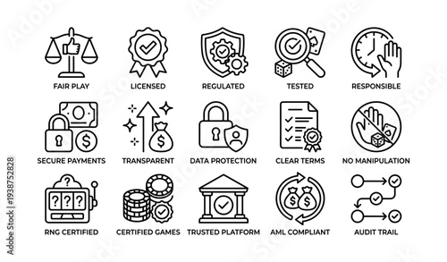 Icon set for online gaming security and fair play regulations