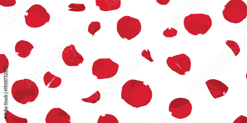 Seamless Red Rose Petal Pattern with Scattered Romantic Flower Petals Elegant Floral Background Vector Illustration for Valentine, Wedding, and Decorative Design