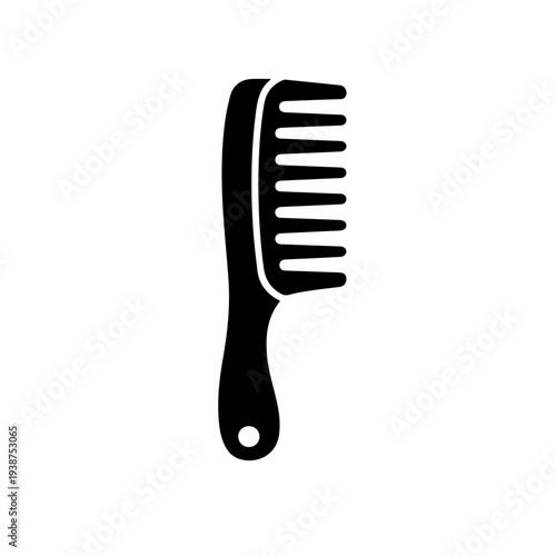 A black hair comb viewed from the side on a white background, grooming tool illustrated in simple graphic style