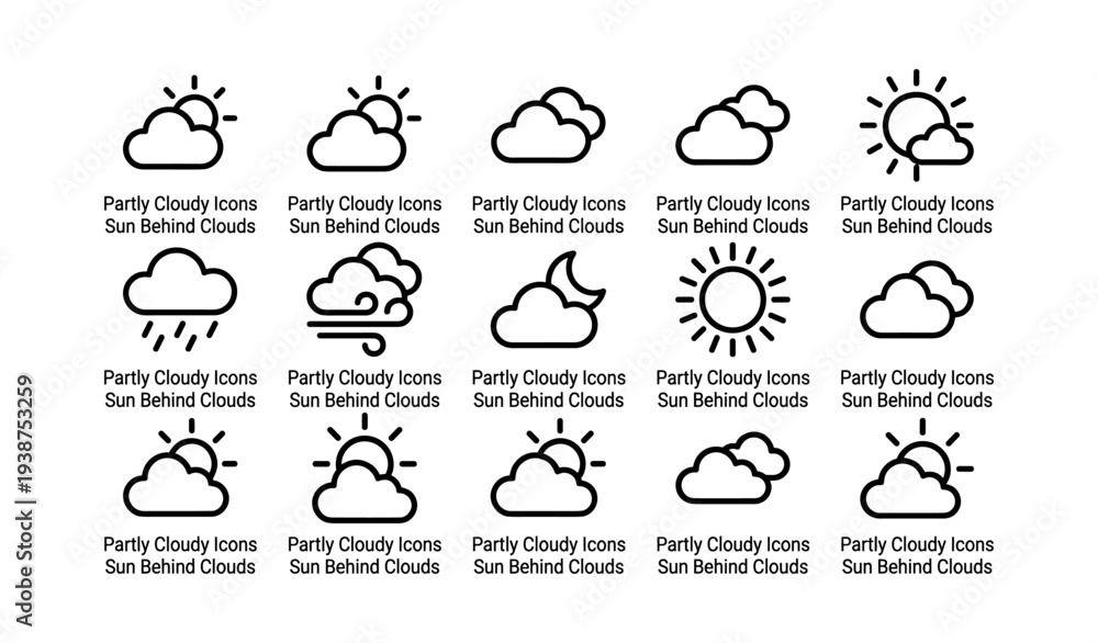 Fototapeta premium Weather icons collection: sun, clouds, wind, and rain symbols