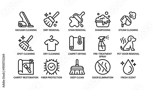 Comprehensive cleaning icon set for diverse cleaning services and solutions