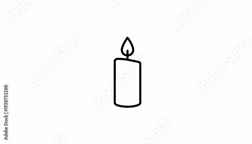 Simple Line Art Candle Flame Burning, Minimalist Icon, Black and White