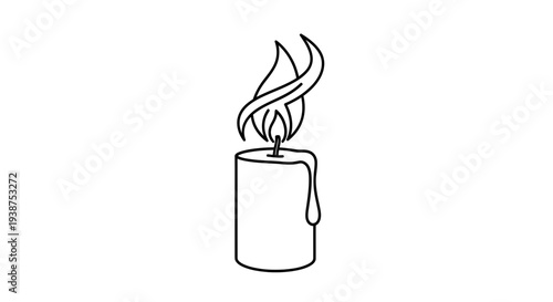 Simple Line Art Candle Flame, Minimalist Design, Single Burning Candle Icon