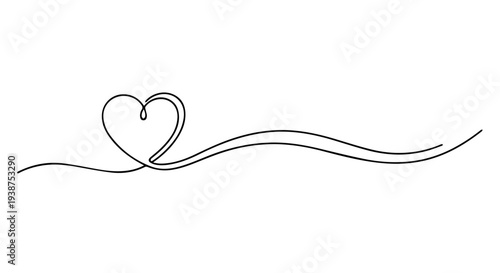 A continuous line drawing of a heart intertwined with flowing waves, representing love and fluidity in a simple illustration