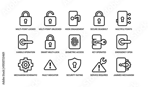 Security and lock icon set illustrating access methods and mechanisms