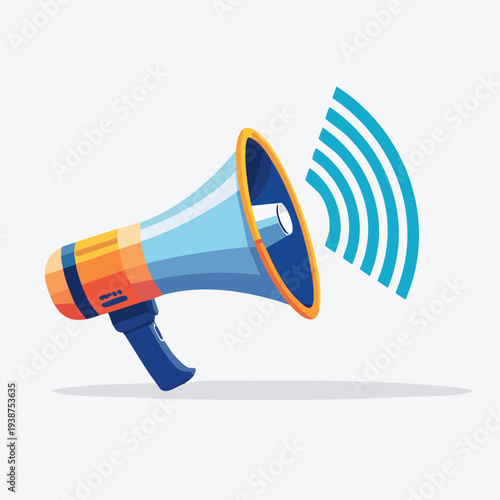 Megaphone broadcasting sound waves illustration.