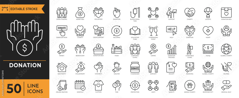 Εκτύπωση καμβά A graphic illustration collection depicts various charitable giving symbols and icons