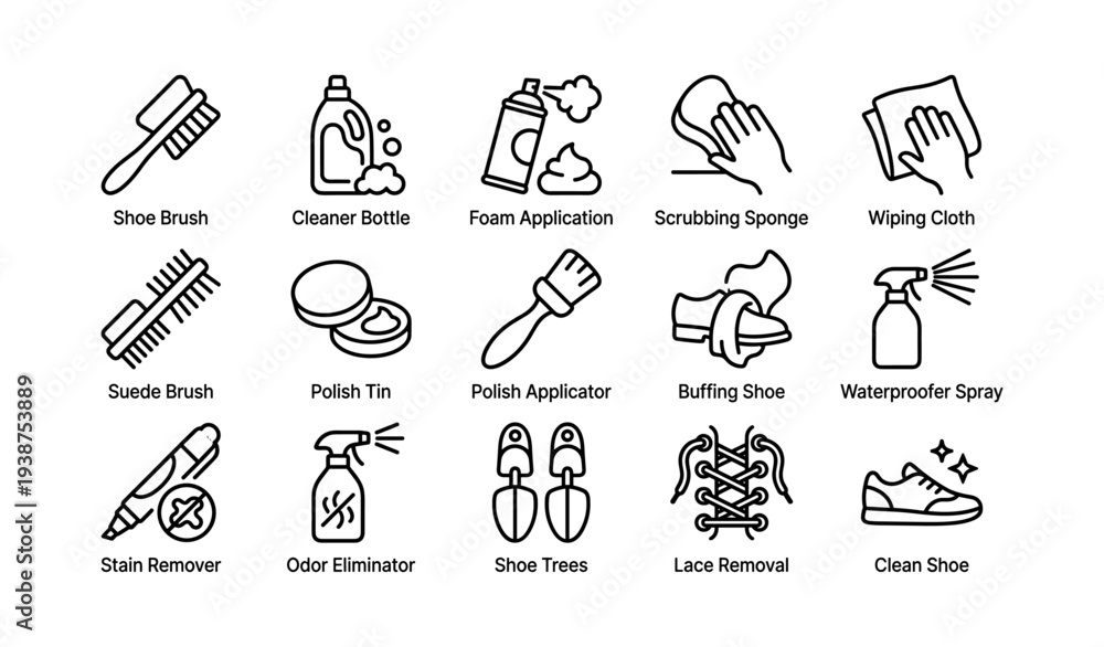 Fototapeta premium Shoe care tools collection: brushes, cleaners, polish, sprays, accessories