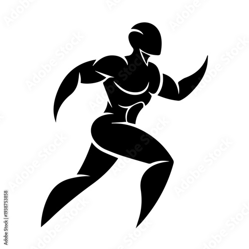 Dynamic illustration of a muscular athlete in mid-run, captured from a side view, showcasing strength and agility