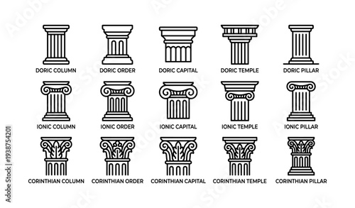 Doric, ionic, corinthian: classical architectural column styles diagram