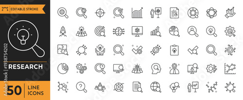 A collection of various research icons displayed on a white background for analysis