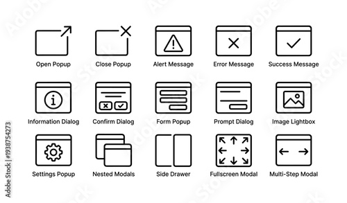 Collection of various ui popup and dialog box icons