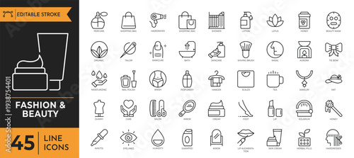 Fashion and beauty icons showcase various lifestyle products and accessories.