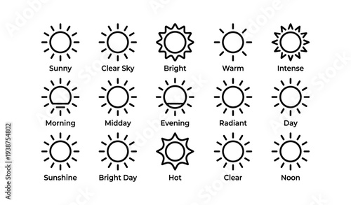 Sun icon variations illustrating different weather conditions and times of day