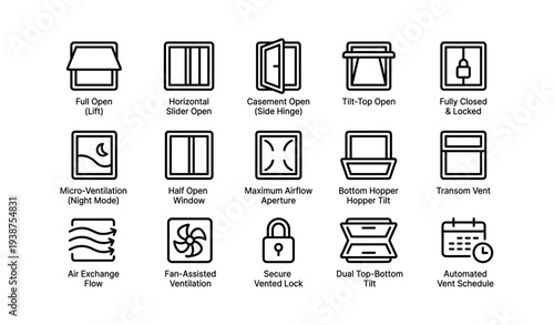 Set of 16 minimalist window and ventilation icons