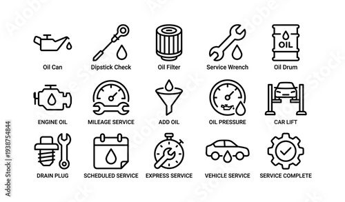 Automotive service icons set with tools and oil elements