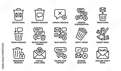 Email and messaging icon set for digital communication management