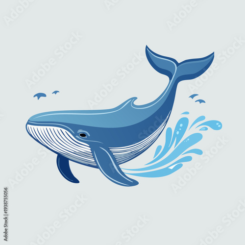 Majestic Blue Whale Swimming in the Ocean with Water Splash.