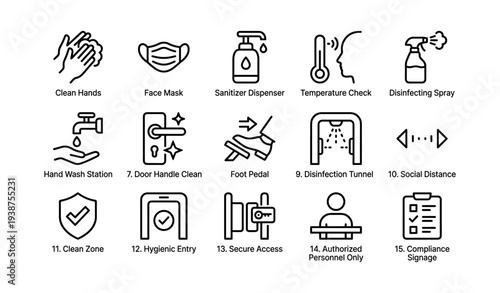Essential hygiene icons for health safety and virus protection measures