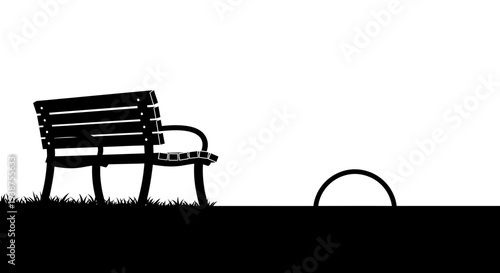 A solitary park bench silhouette against a minimalist horizon at dawn or dusk evoking peaceful