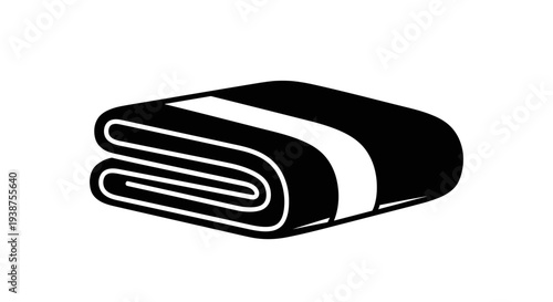 Minimalistic black and white icon of a neatly folded towel or blanket ready for use in a modern