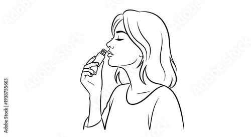 Young woman experiencing aromatic wellness with a small bottle, a moment of tranquil sensory