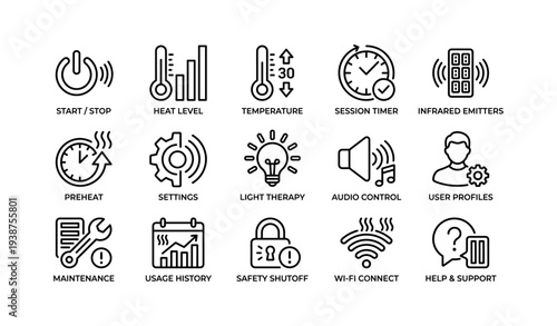 Smart device interface icons for temperature control and user settings