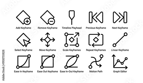 Keyframe editing icons for animation and motion design tools