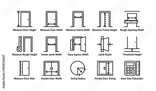 Door measurement icons: guide for height, width, depth, and sizing
